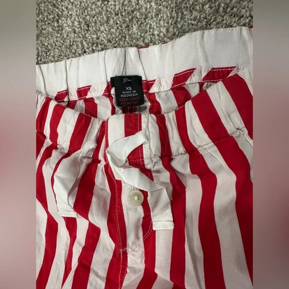 J Crew Pajama Set Womens XS Red White Stripe Long Sleeve Pants 100% Cotton - Picture 5 of 6